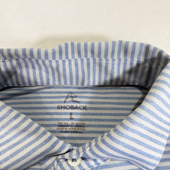 Rhoback Men's Large The Birdie Stripe Blue Gray Golf Polo Shirt Performance - Picture 4 of 6